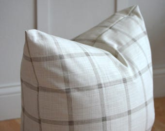 Aaron Plaid Printed Fabric in Color Ecru - Made to Order