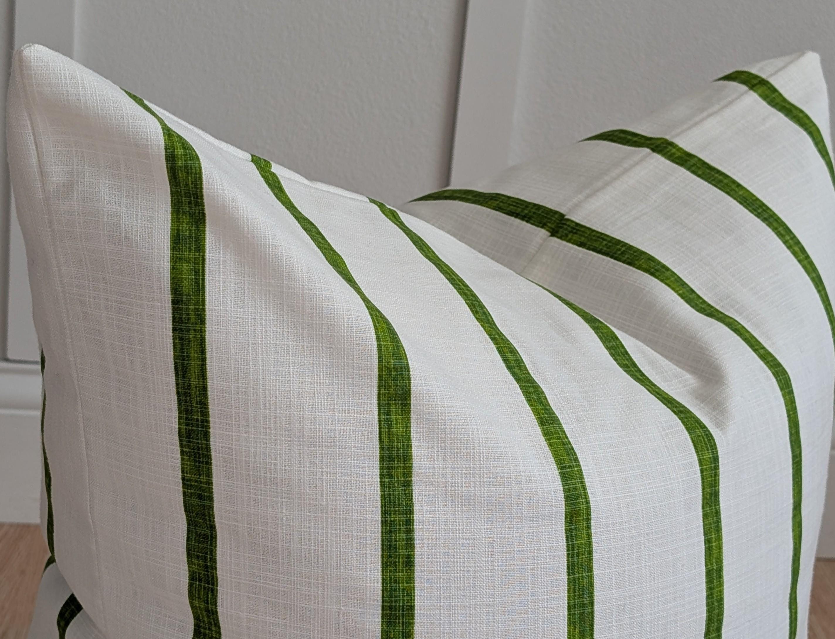 White / Green Stripe Pillow Cover - Made to Order