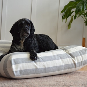 X Small to X Large Dog Bed Replacement Cover,  Wide Stripe, Revolution Nantucket - Charcoal, Zipper closure dog bed