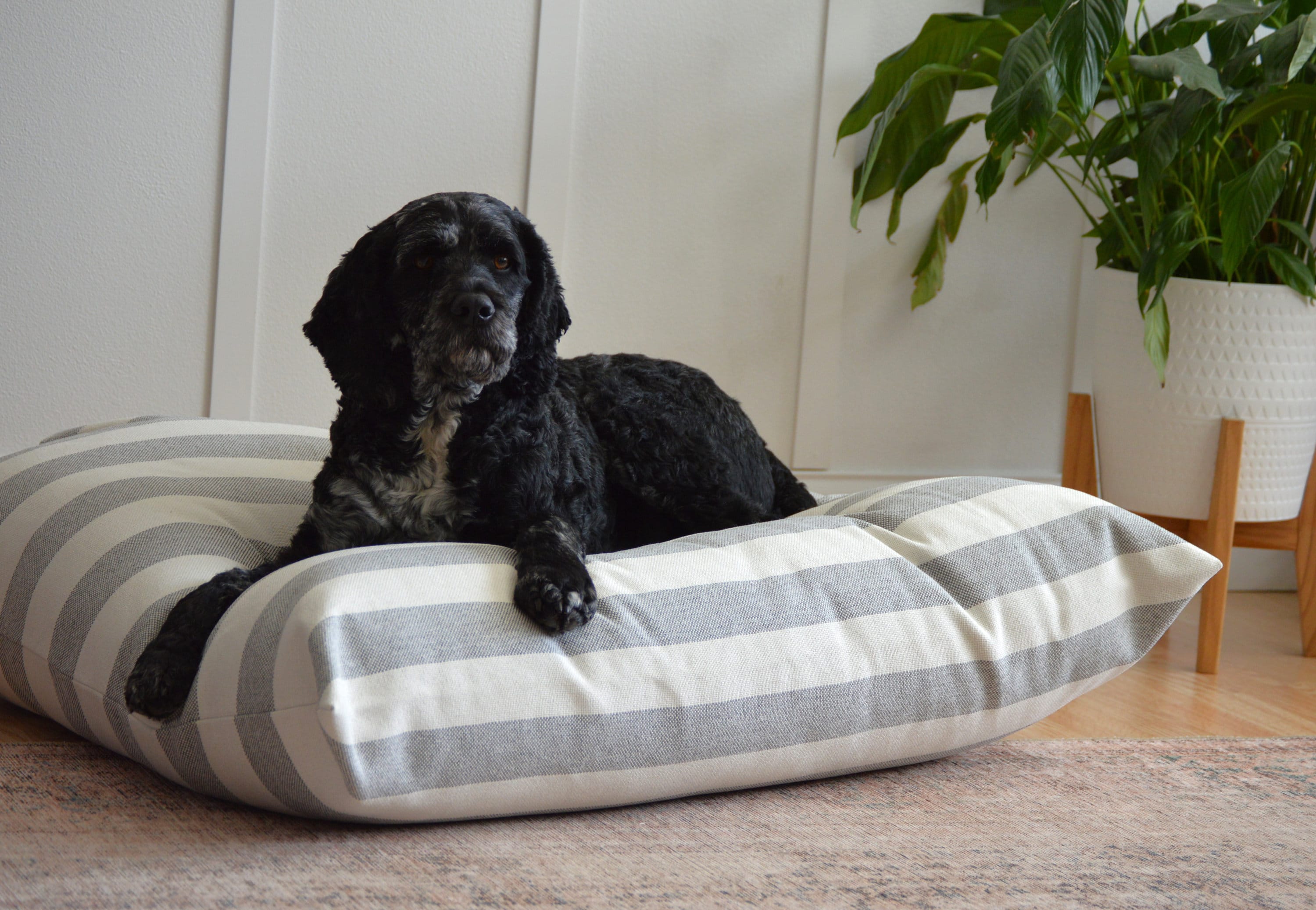 X Small to X Large Dog Bed Replacement Cover,  Wide Stripe, Revolution Nantucket - Charcoal, Zipper closure dog bed