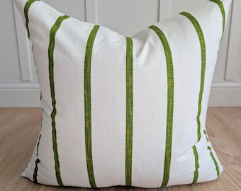 White / Green Stripe Pillow Cover - Made to Order