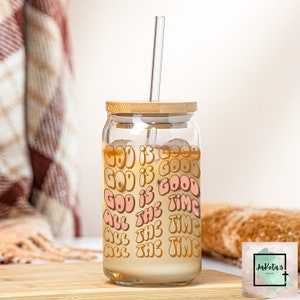 God is Good all the time Custom Tumbler with lid and straw, Faith Christian merch glassware,simple modern design,personalized,coffee station