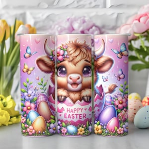 Easter Highland Cow Highland Cow in Eggshell Easter Egg Tumbler Wrap Sublimation Design Digital Art Download Print Print PNG CU
