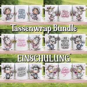 Tassen Wrap Bundle Einschulung - 6 süße Schulstart Tassendesigns 11 oz Mug Wrap PNG Geschenk Sprüche Design Sublimation Download
