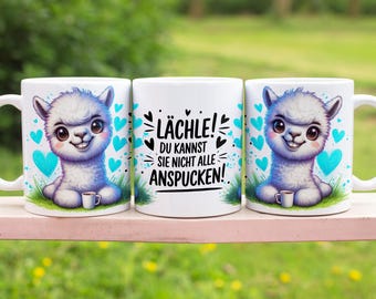 Lama Alpaka mit lustigem Spruch deutsch 11 oz Tassen Wrap Sublimation Design Digital Art Download Druck Print PNG