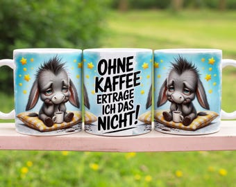 Donkey with funny coffee saying in German 11 oz Mug Wrap Sublimation Design Digital Art Download Print PNG