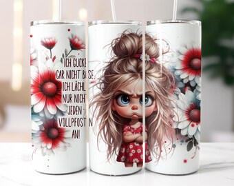 Cute girl with funny saying german Tumbler Wrap seamless Sublimation Design Digital Art Download Print PNG