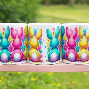 Three cute Easter bunnies Easter bunny Easter bunny Mug Wrap Sublimation Design Digital Art Download Print PNG CU commercial use