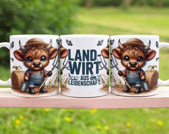 Highland Cow with Farmer Saying German 11 oz Mug Wrap Sublimation Design Digital Art Download Print PNG