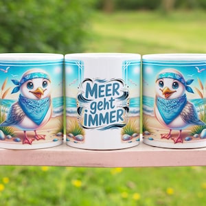 Cute seagull with saying sea german 11 oz mug wrap sublimation design digital art download print print PNG