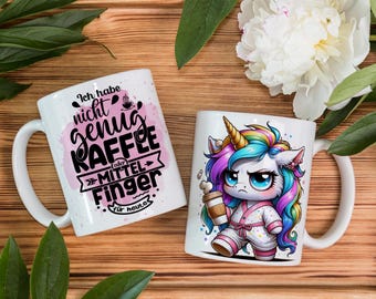Grumpy unicorn with funny coffee saying german 11 oz mugs wrap sublimation design digital art download print PNG