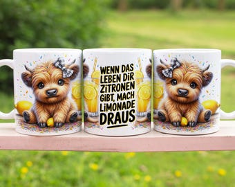 Highland Cow with lemon with funny saying German 11 oz Mug Wrap Sublimation Design Digital Art Download Print Print PNG