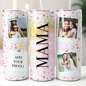 Mamma Tumbler Wrap Seamless Quickpage Aggiungi le tue foto Cornice per foto Personalizza Design a sublimazione PNG Tazza termica skinny da 20 once