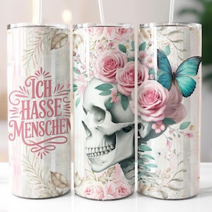 Totenkopf Skull Schädel Sprüche Tedesco I hate people 20oz Skinny Tumbler Wrap seamless Sublimation Design Download digitale Stampa PNG immagine 1