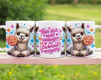 Niedliches Lama Alpaka mit lustigem Spruch deutsch 11 oz Tassen Wrap Sublimation Design Digital Art Download Druck Print PNG