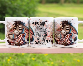 Grumpy Donkey with Funny Coffee Saying German 11 oz Mugs Wrap Sublimation Design Digital Art Download Print PNG