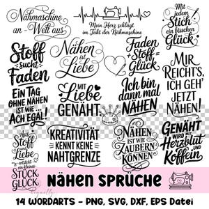 Sewing Sayings Bundle: 17 Sayings & 3 Illustrations, Wordart Designs, Digital Download (PNG, SVG, dxf, eps)