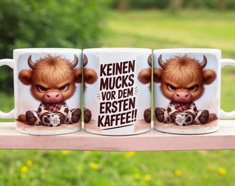 Highland cow with funny coffee saying in German 11 oz mug wrap sublimation design digital art download print PNG