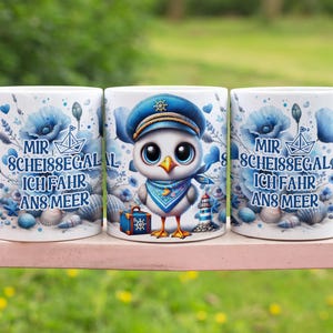 Seagull with funny saying sea german 11 oz mugs wrap sublimation design digital art download print PNG