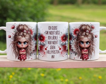 Cute girl with funny saying german 11 oz Mugs Wrap Sublimation Design Digital Art Download Print PNG