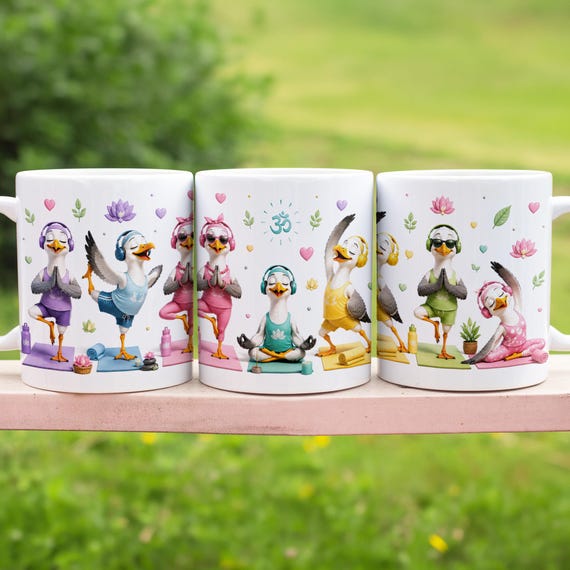 Joga Möwen Tassen Wrap PNG Download Maritimes Design Lustige Küstenvögel Entspannung Geschenkidee