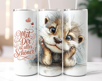 Cute otter with saying in German design 20oz skinny tumbler wrap thermal mug sublimation design PNG