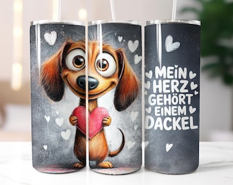 Cute dachshund with heart with saying german design 20oz skinny tumbler wrap thermal mug sublimation design PNG