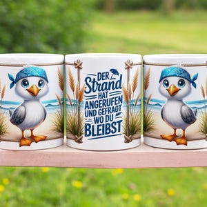 Cute seagull with saying sea german 11 oz mug wrap sublimation design digital art download print print PNG