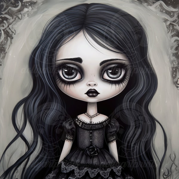 Dark Blythe Doll Goth, Gothic, Mystical, Dark, Digital Art, Digital Download, Print, Print, PNG, Wall Art, CU, Commercial Use
