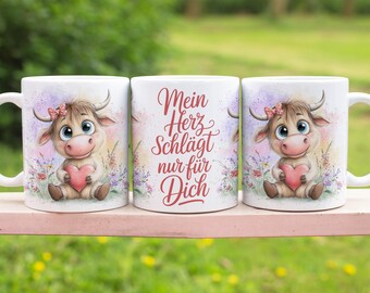 Highland Cow with Heart and Beautiful German Saying 11 oz Mug Wrap Sublimation Design Digital Art Download Print PNG