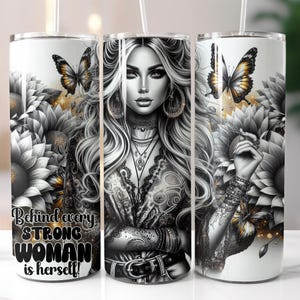Por Trás De Cada Mulher Forte Se Fica Citação 20oz Skinny Tumbler Wrap Seamless Sublimation Design Arte Digital Baixar Imprimir PNG
