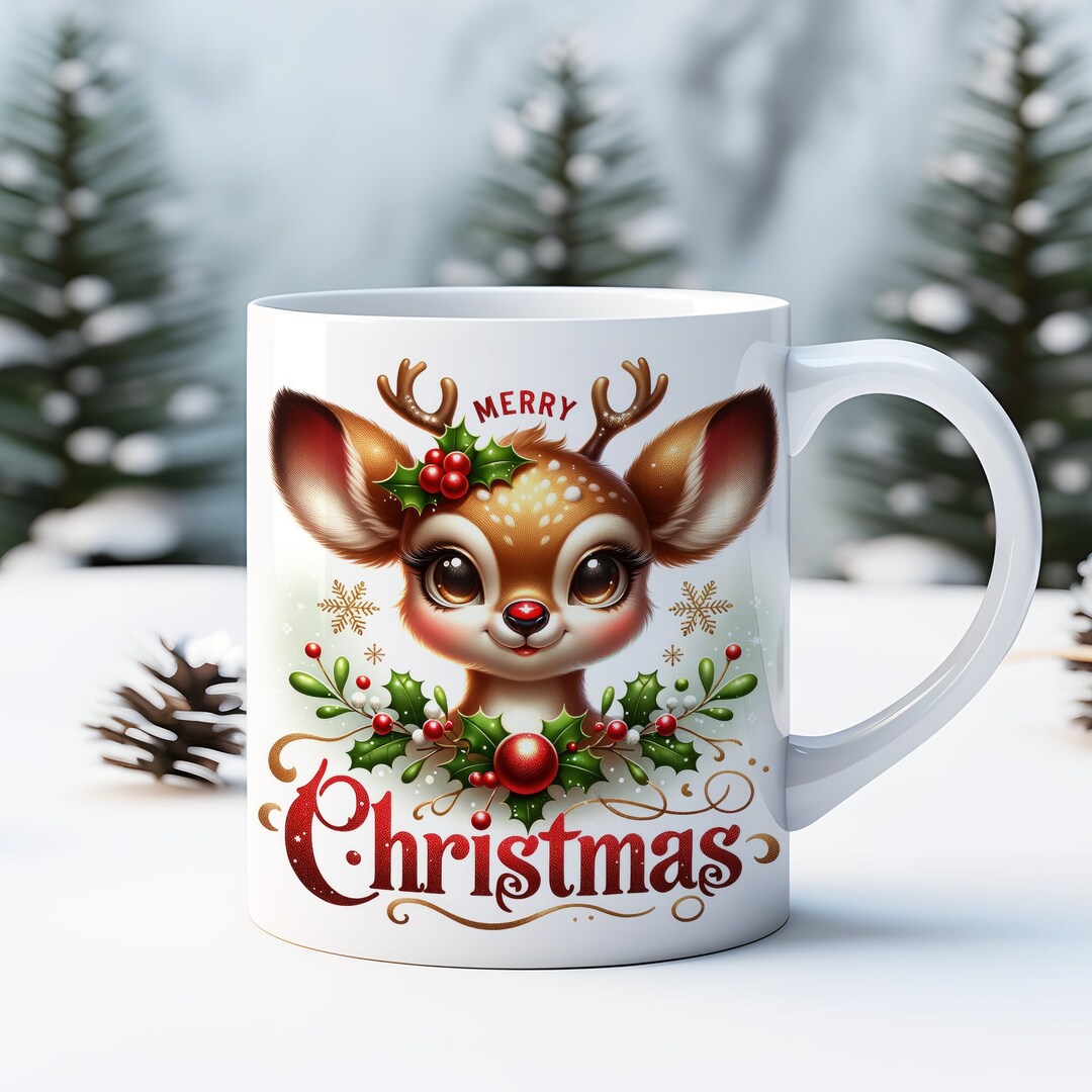 3D Deer Reindeer Sublimation Design for Mug Press Christmas Mug 11 Oz ...