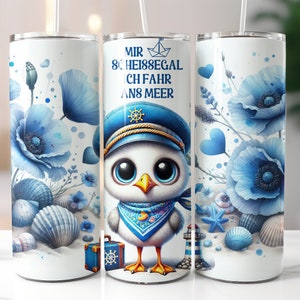 Seagull with funny saying sea german 20oz skinny tumbler wrap seamless sublimation design digital art download print PNG