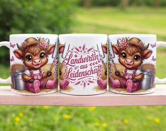 Highland Cow with Farmer's Saying German 11 oz Mug Wrap Sublimation Design Digital Art Download Print PNG