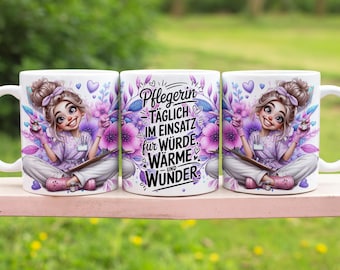 Nurse with saying German nursing 11 oz mug wrap sublimation design digital art download print print PNG