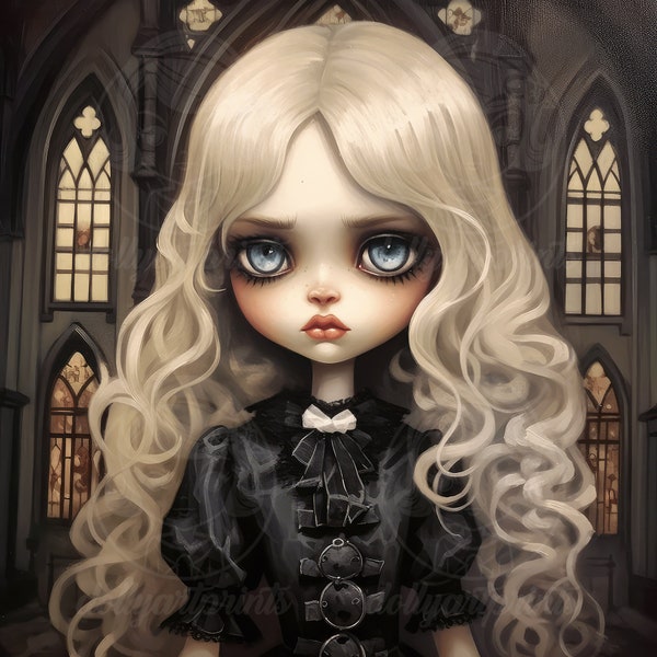 Dark Goth, Gothic, Blythe Doll, Blonde, Mystical, Dark, Digital Art, Digital Download, Print, Print, PNG, CU, Commercial Use