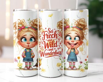 Cute girl with saying german design seamless 20oz skinny tumbler wrap thermal mug sublimation design PNG
