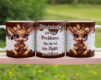 Giraffe with funny chocolate saying german 11 oz mugs wrap sublimation design digital art download print PNG