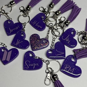 Purple BTS bias name heart keychain with tassel