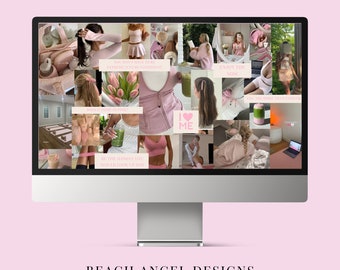 Desktop wallpaper collage 4K, Pink Pilates princess aesthetic, mood board,  digital download, pink collage wallpaper, pretty.