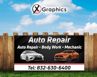 Mechanic Auto Repair Tires 13 oz heavy duty vinyl banner sign metal grommets, new, store, advertising, flag, many sizes, custom banner