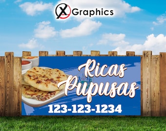 Pupusas Banner Ricas Pupusas 13 oz heavy duty vinyl banner sign with metal grommets, advertising, flag, many sizes, custom banner,Lona, Food