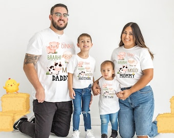 I'm Two Family Shirt Barn Animal Family Birthday t-shirt Cow birthday Family Tee Farm Theme Party Farm Family Birthday shirt Pig Cow Muuh