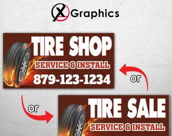 Tire Sale Service Tire Shop 13 oz heavy duty vinyl banner sign metal grommets, new, store, advertising, flag, many sizes, custom banner, #4