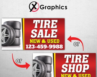 Tire Sale Tire Shop Service 13 oz heavy duty viny banner sign metal grommets, new, store, advertising, flag, many sizes, custom banner, #6