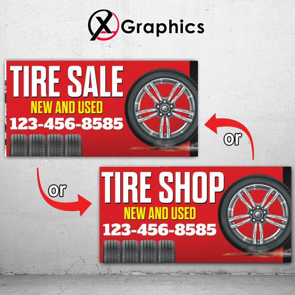 Tire Sale Tire Shop Service 13 oz heavy duty viny banner sign metal grommets, new, store, advertising, flag, many sizes, custom banner, #7