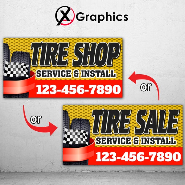 Tire Sale Service Tire Shop 13 oz heavy duty vinyl banner sign metal grommets, new, store, advertising, flag, many sizes, custom banner, #2