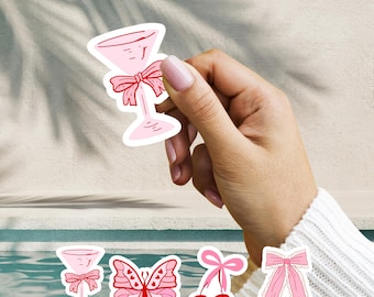 Girl Sticker, Trendy Girl, Coquette Art, Water Bottle Sticker, Laptop Sticker, Girly Sticker, Bows Sticker, Bundle of 4, Cute, Cherry, Bow