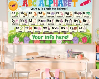Alphabet banner, Kids learning heavy duty vinyl banner sign with metal grommets, Elementary, many sizes, Preschool Banner, Classroom Banner