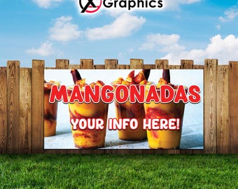 Mangonadas 13 oz heavy duty vinyl banner sign with metal grommets, advertising, flag, many sizes, custom banner, custom phone, Chamoyada